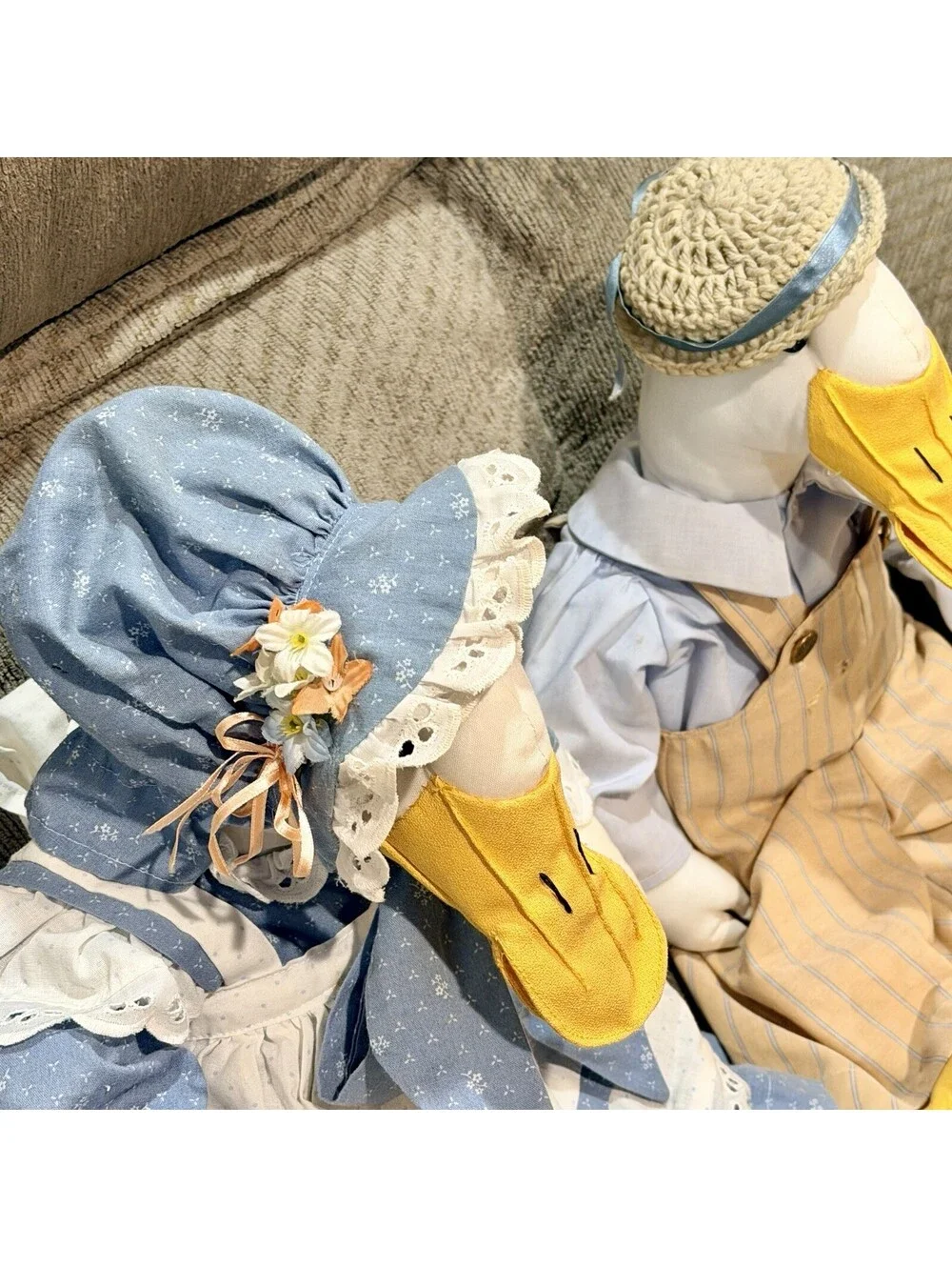 Vintage 20” Handmade Fabric Country Geese Set ~ Grandma Core 💙 Goose Decoration